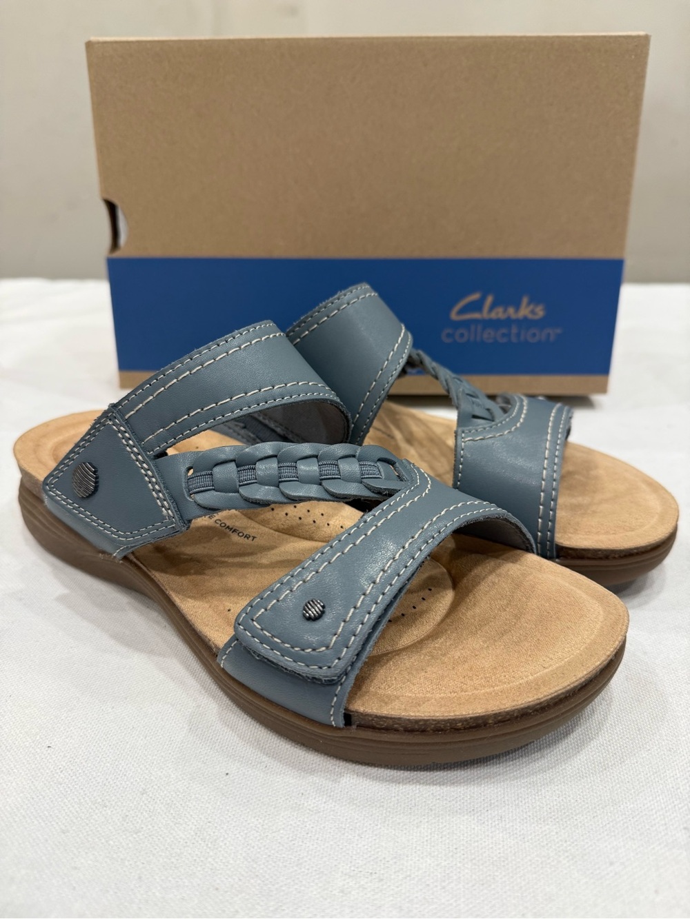 Clarks Women's April Raelyn Slide Sandal Color Blue Grey